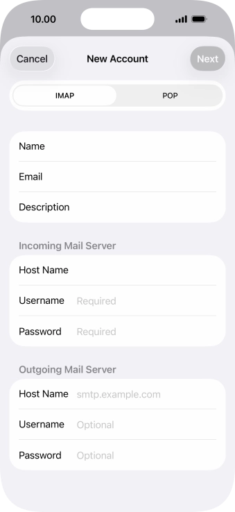 Press Username and key in the username for your email account.
