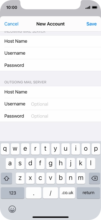 Press Username and key in the username for your email account. Please note that if you're using Vodafone's outgoing server, leave the username field empty.