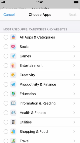 Press the required categories.