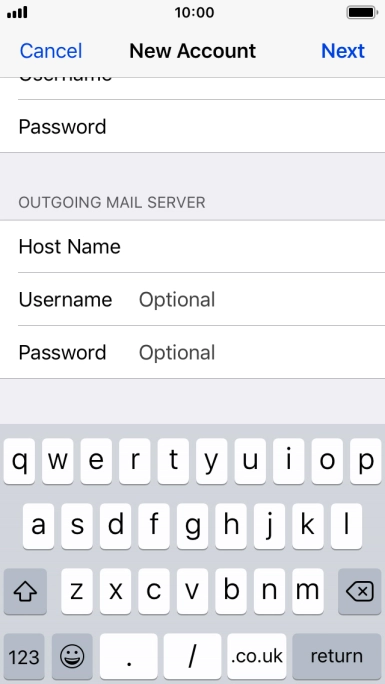 Press Username and key in the username for your email account. Please note that if you're using Vodafone's outgoing server, leave the username field empty.