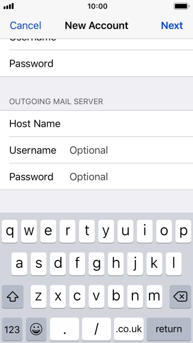 Press Username and key in the username for your email account. Please note that if you're using Vodafone's outgoing server, leave the username field empty.