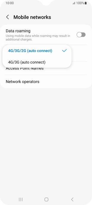 Press the required network mode.