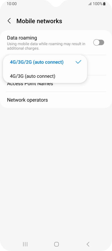 Press the required network mode.