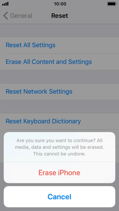Press Erase iPhone. Wait a moment while the factory default settings are restored. Follow the instructions on the screen to set up your phone and prepare it for use.