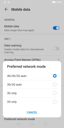 Press the required network mode.
