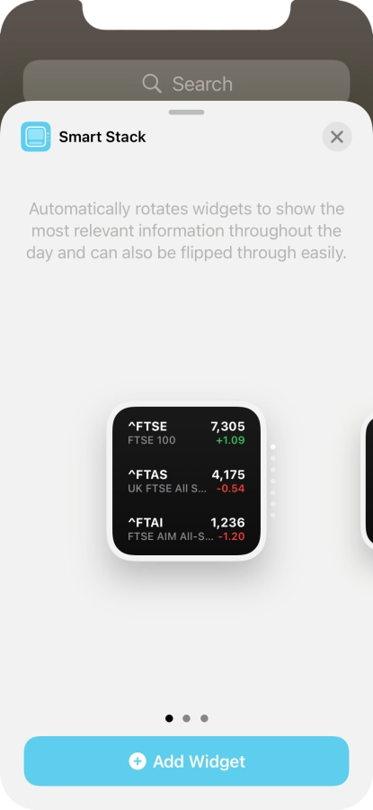 Slide your finger right or left on the screen to select the required widget size.