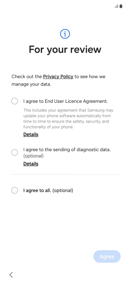 Press the fields next to the required settings to select them.
