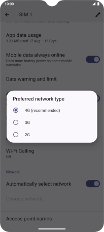 Press the required network mode.