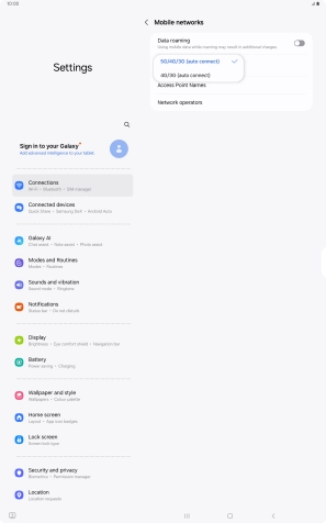 Press the required network mode.