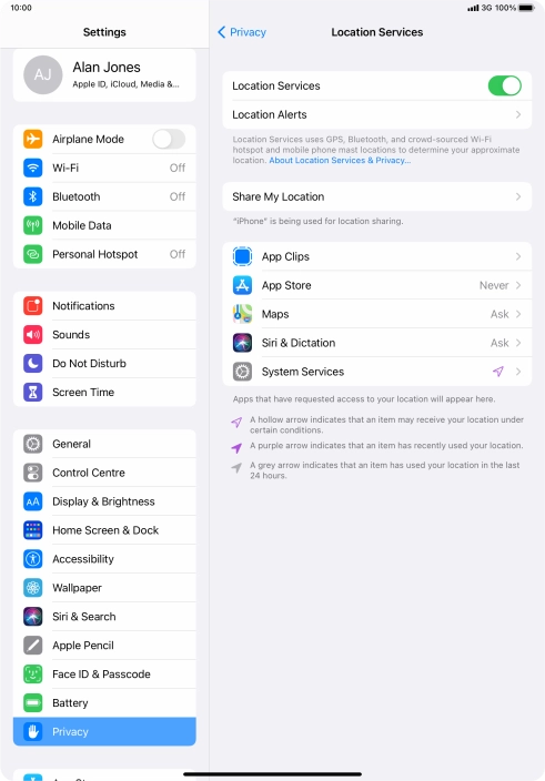 Press the required application.