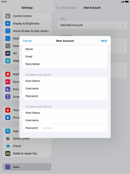 Press Password and key in the password for your email account. Please note that if you're using Vodafone's outgoing server, leave the password field empty.