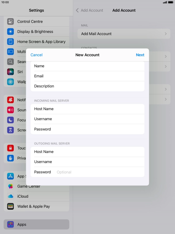 Press Password and key in the password for your email account. Please note that if you're using Vodafone's outgoing server, leave the password field empty.