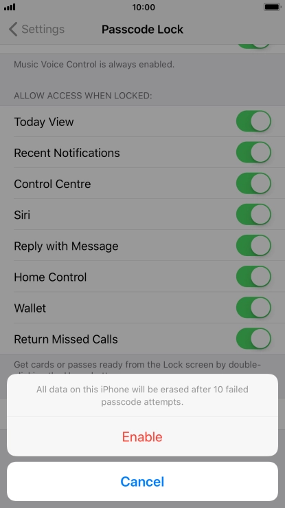 If you turn on the function, press Enable.