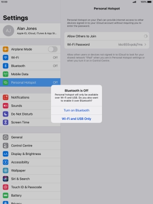If Wi-Fi is turned on, press Wi-Fi and USB Only.