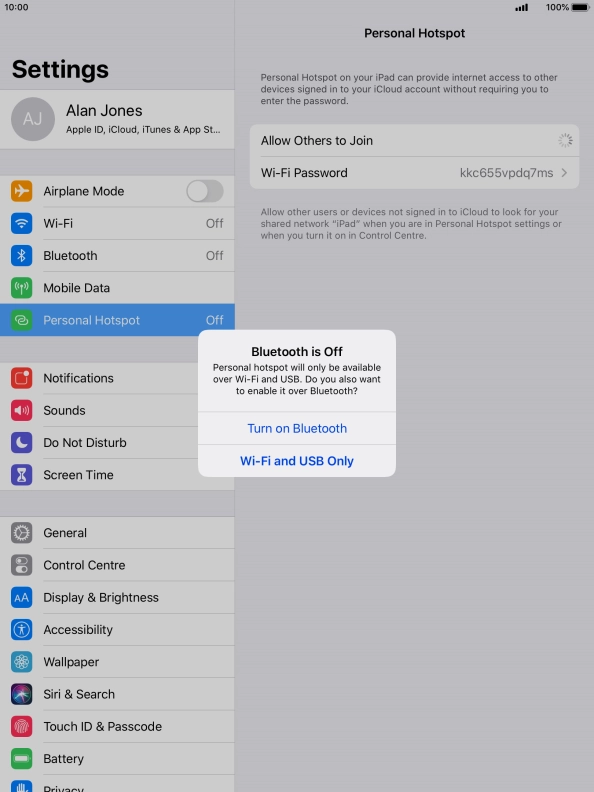 If Wi-Fi is turned on, press Wi-Fi and USB Only.