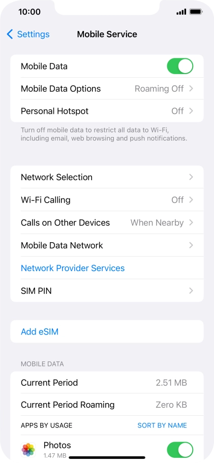 Press Mobile Data Options.