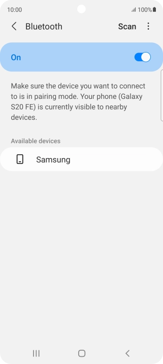 Press the required Bluetooth device and follow the instructions on the screen to pair the device with your phone.