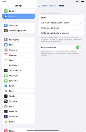 Press the required setting to turn the function on or off.