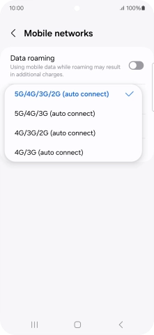 Press the required network mode.