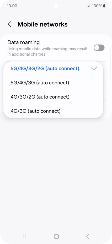 Press the required network mode.