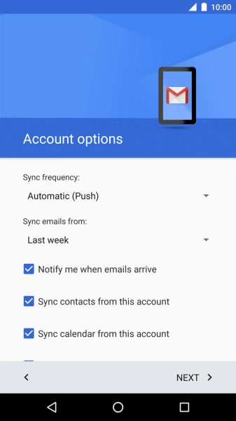 If this screen is displayed, you email account has been recognised and set up automatically. Follow the instructions on the screen to key in more information and finish setting up your phone.