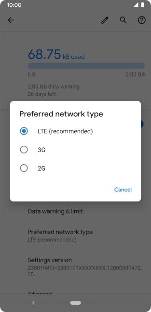 Press the required network mode.