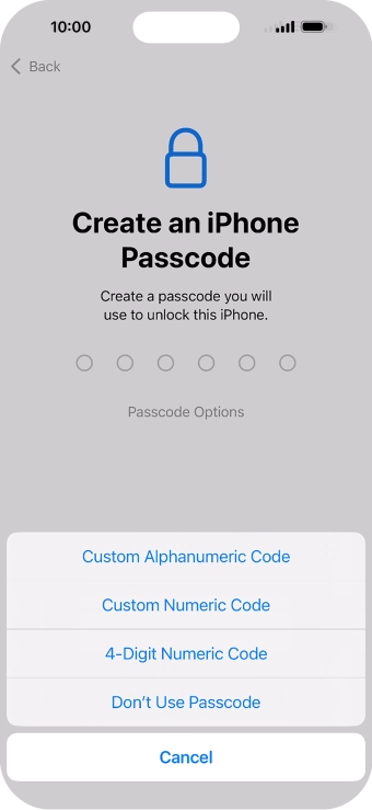 Follow the instructions on the screen to turn on use of phone lock code or press Don't Use Passcode.