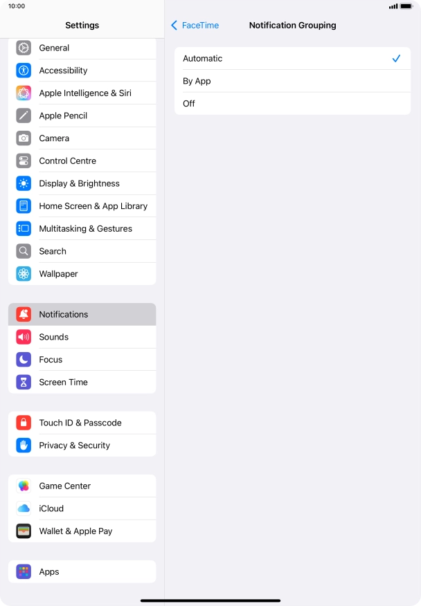 Press the required setting.