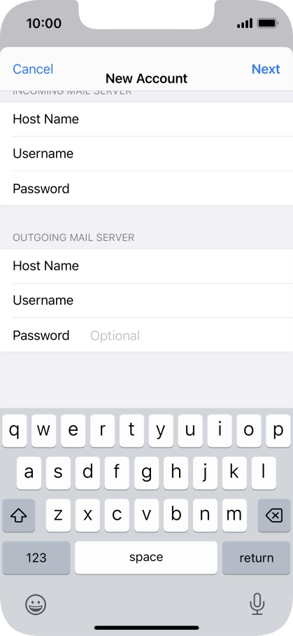 Press Password and key in the password for your email account. Please note that if you're using Vodafone's outgoing server, leave the password field empty.