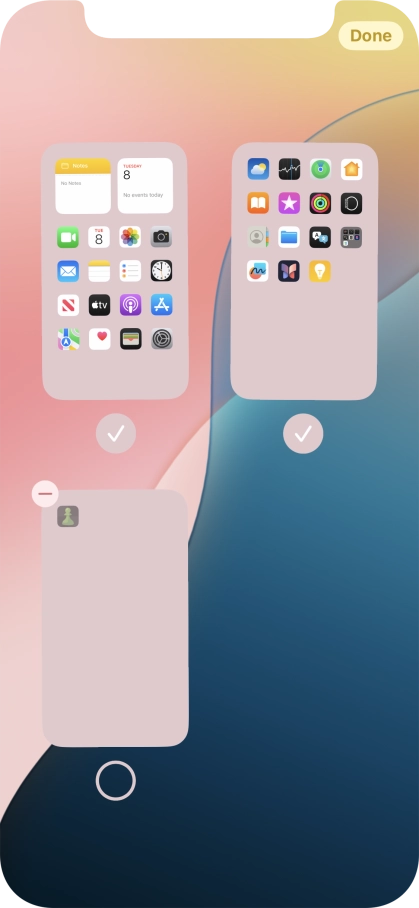 Press the delete icon next to the required home screen page.