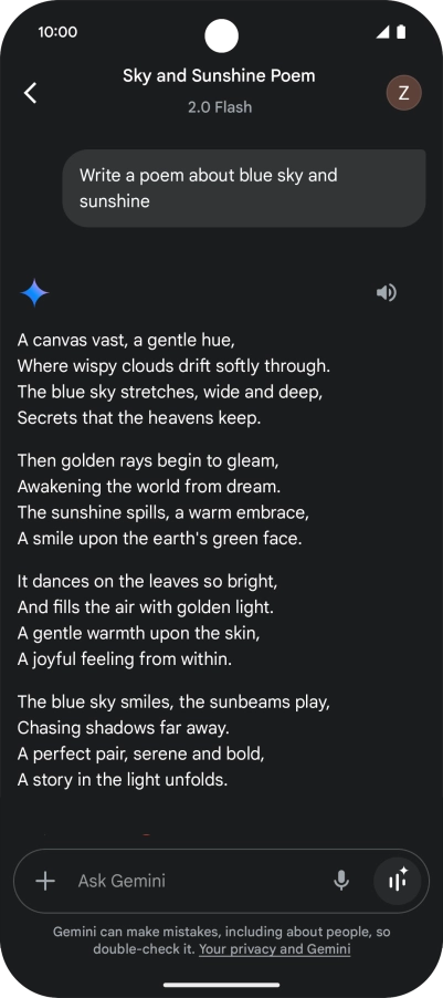 You can ask Gemini to generate a text based on your description.