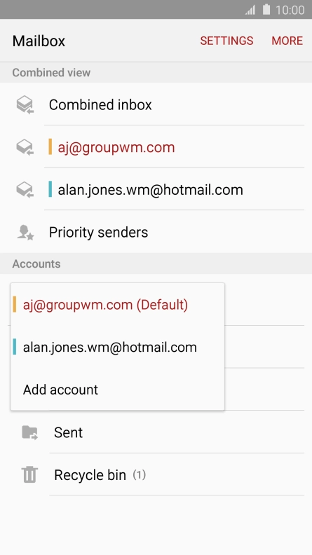 Press the required email account.