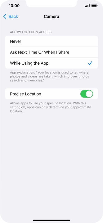 Press the required setting to turn the function on or off.