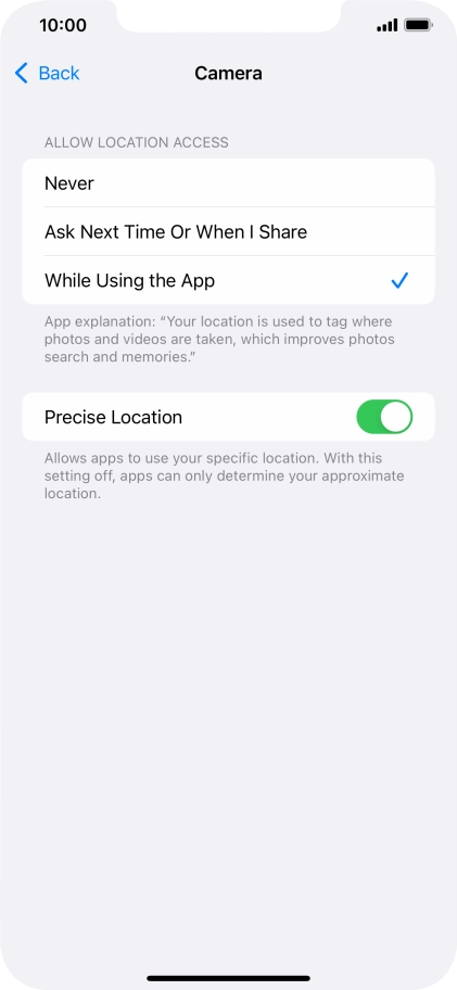 Press the required setting to turn the function on or off.