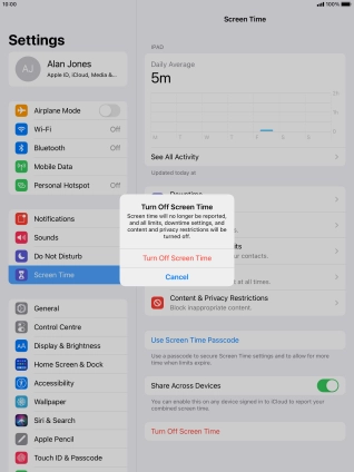 Press Turn Off Screen Time.
