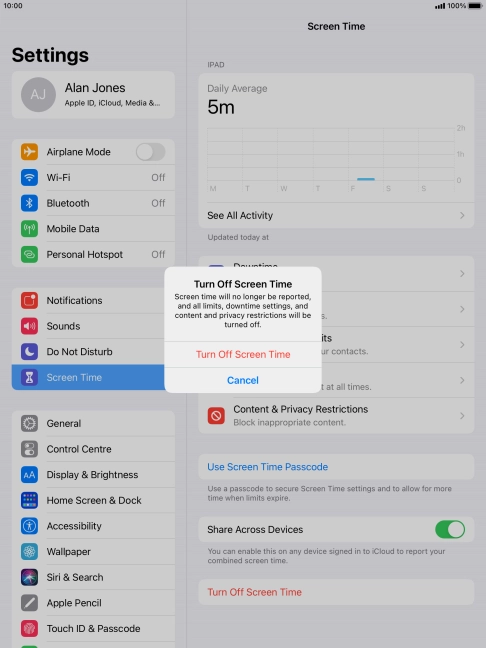 Press Turn Off Screen Time.