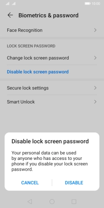 Key in the additional phone lock code you created earlier and press DISABLE.