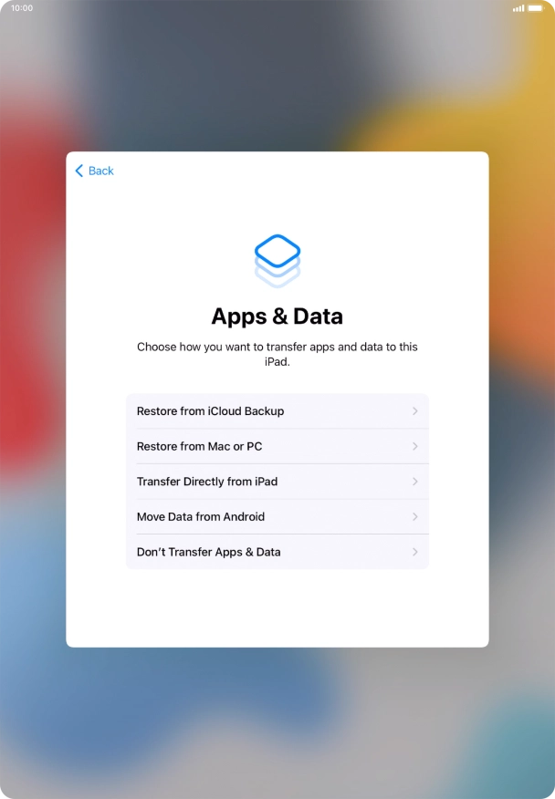 Press Don't Transfer Apps & Data and follow the instructions on the screen to finish the activation.