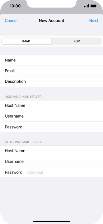Press Password and key in the password for your email account. Please note that if you're using Vodafone's outgoing server, leave the password field empty.