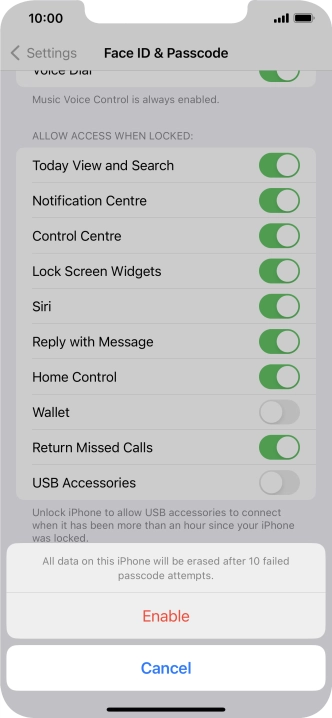 If you turn on the function, press Enable.