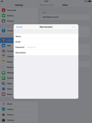 Press Password and key in the password for your email account.