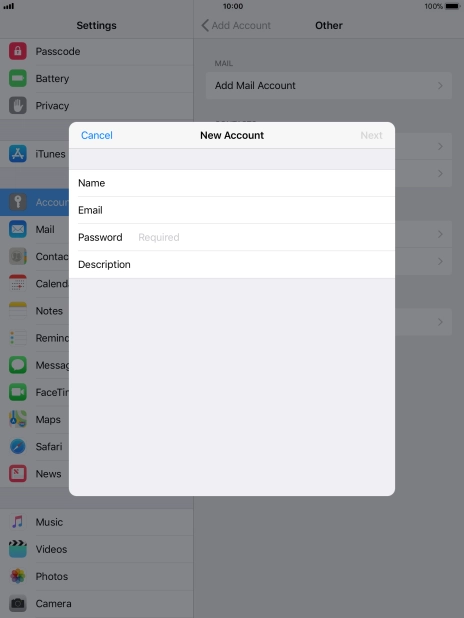 Press Password and key in the password for your email account.