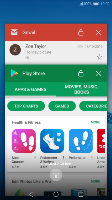 To end one running application, slide your finger right on the required application.