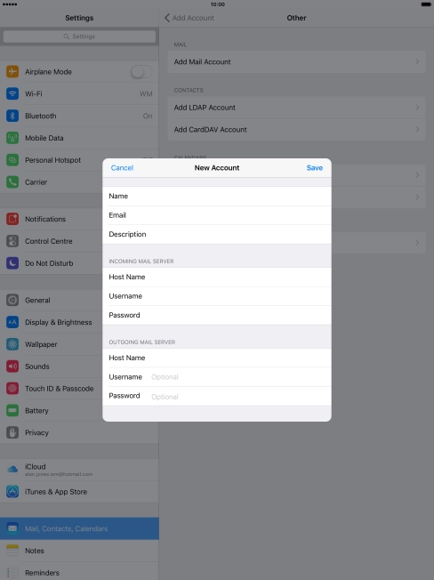 Press Username and key in the username for your email account.