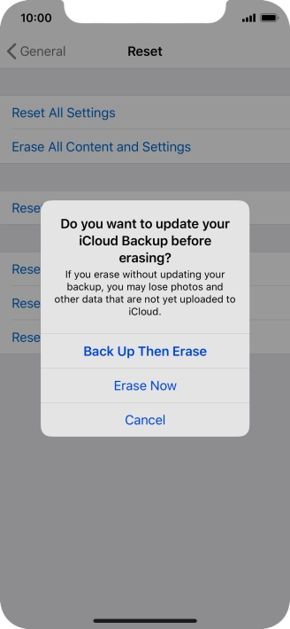 Press the required setting.