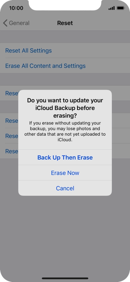 Press the required setting.