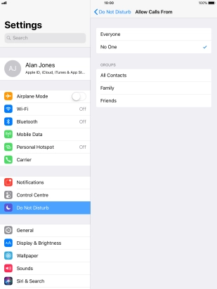 Press the required setting to select which contacts can call you even though Do Not Disturb is turned on.