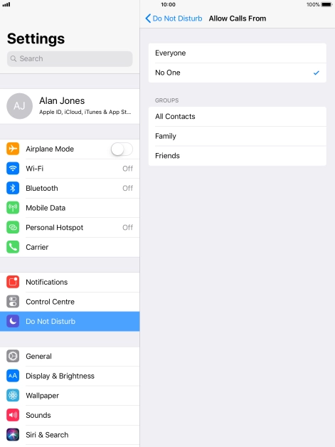 Press the required setting to select which contacts can call you even though Do Not Disturb is turned on.