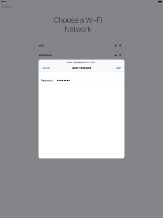 Key in the password for the Wi-Fi network and press Join.