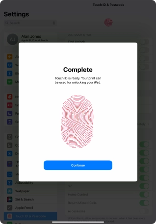 Press Continue. If you haven't previously selected a lock code, key in a code of your own choice twice.